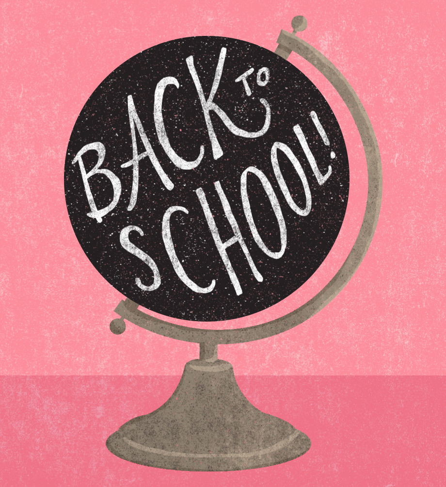 Globe illustration with "Back to School" written on it.