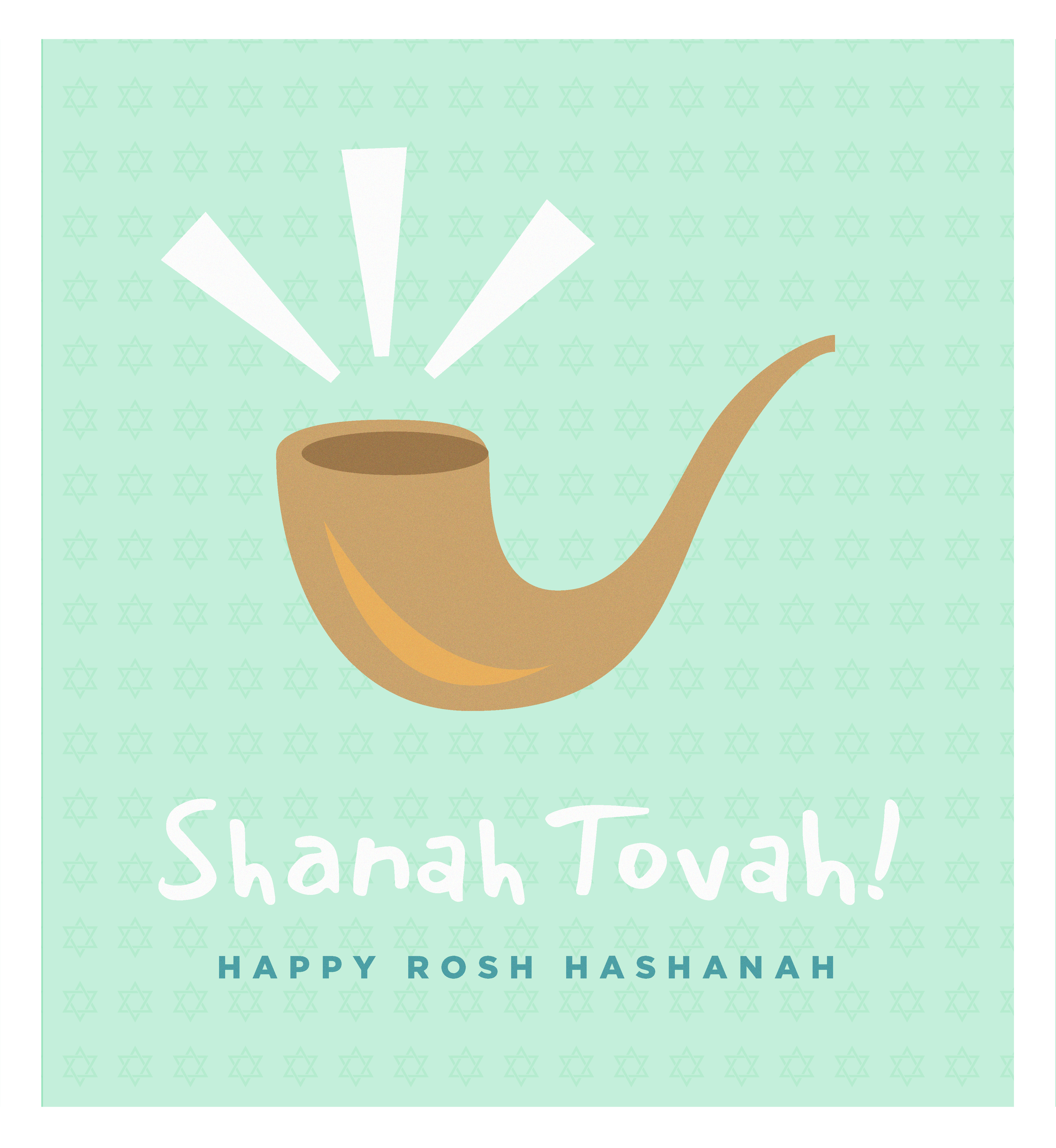 Shofar illustration. Text: Shanah Tovah. Happy Rosh Hashanah.