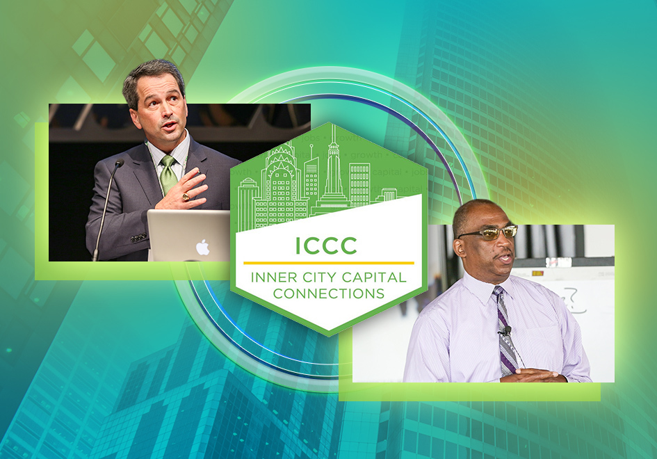 Inner City Capital Connections brings together business educators and financial experts for high-impact, tuition-free training for small-business owners. Pictured are David May (left), Memphis Market Executive for Regions Bank, and Steven Rogers, a longtime Harvard Business School professor and ICCC presenter.