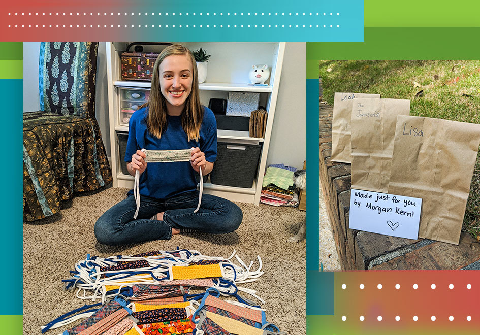 high-school girl with face masks she created