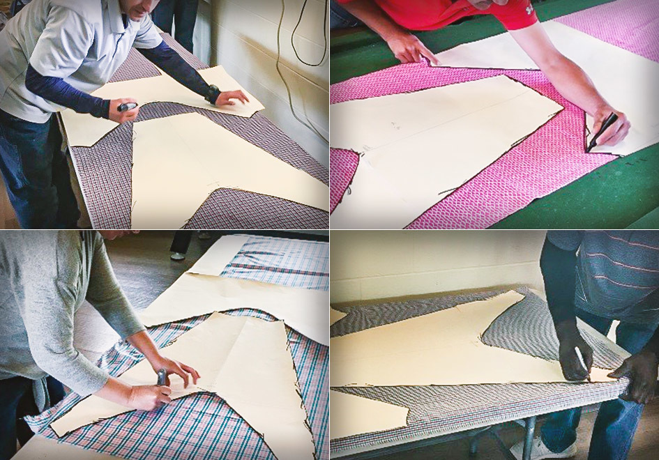 The Baton Rouge chapter of The Salvation Army teamed up with the Arts Council to produce masks and gowns for front-line health care workers. Here, volunteers cut donated fabric.