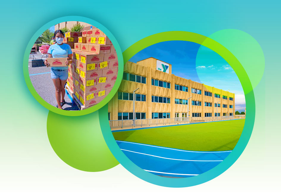 photos of a volunteer and YMCA building