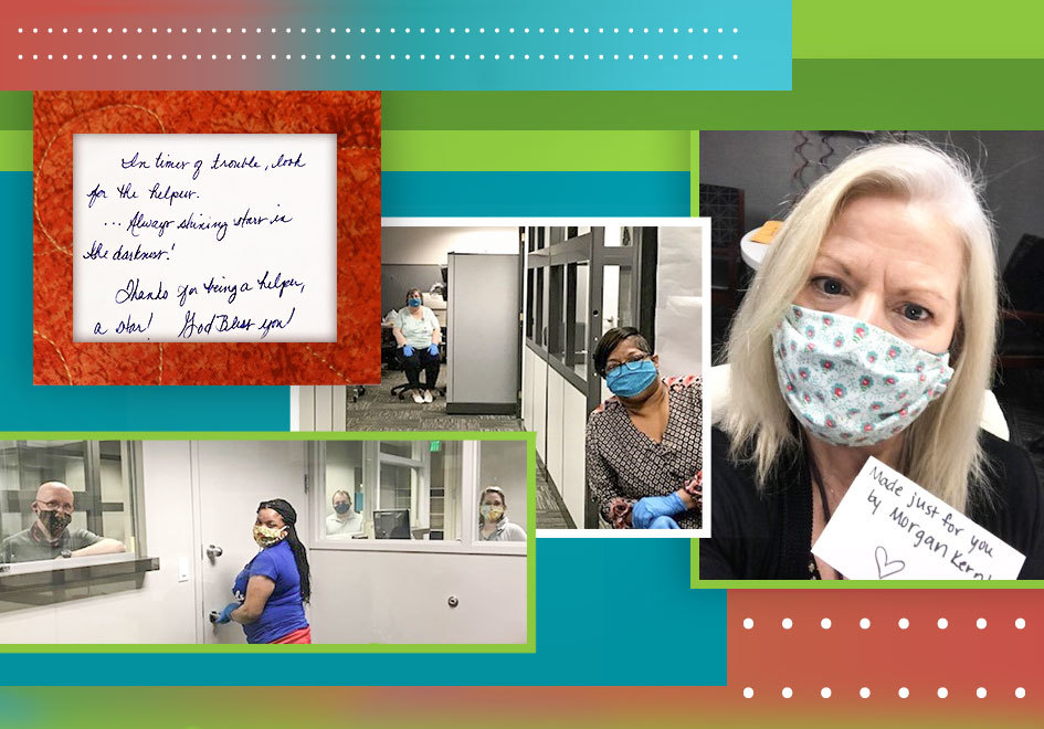 collage of people with face masks