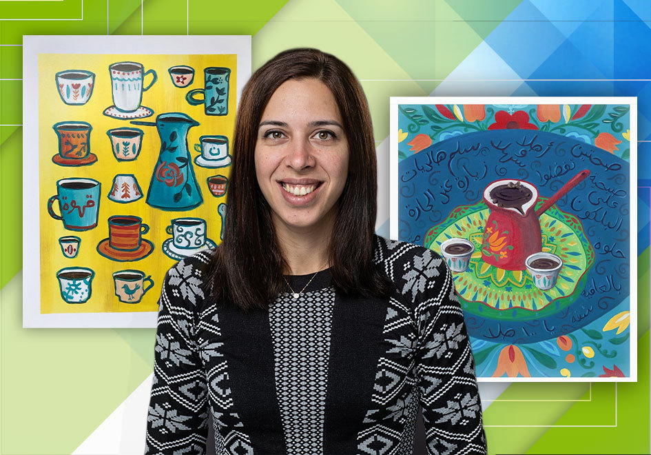 woman with art samples