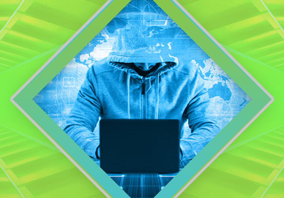 graphic of a cybercriminal working on laptop