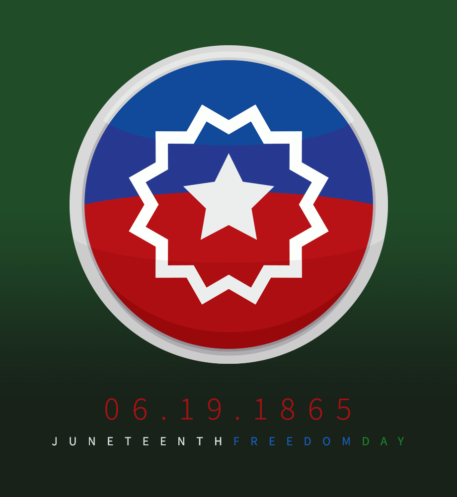 Juneteenth flag star. Text: 06.19.1865. Juneteenth Freedom Day.