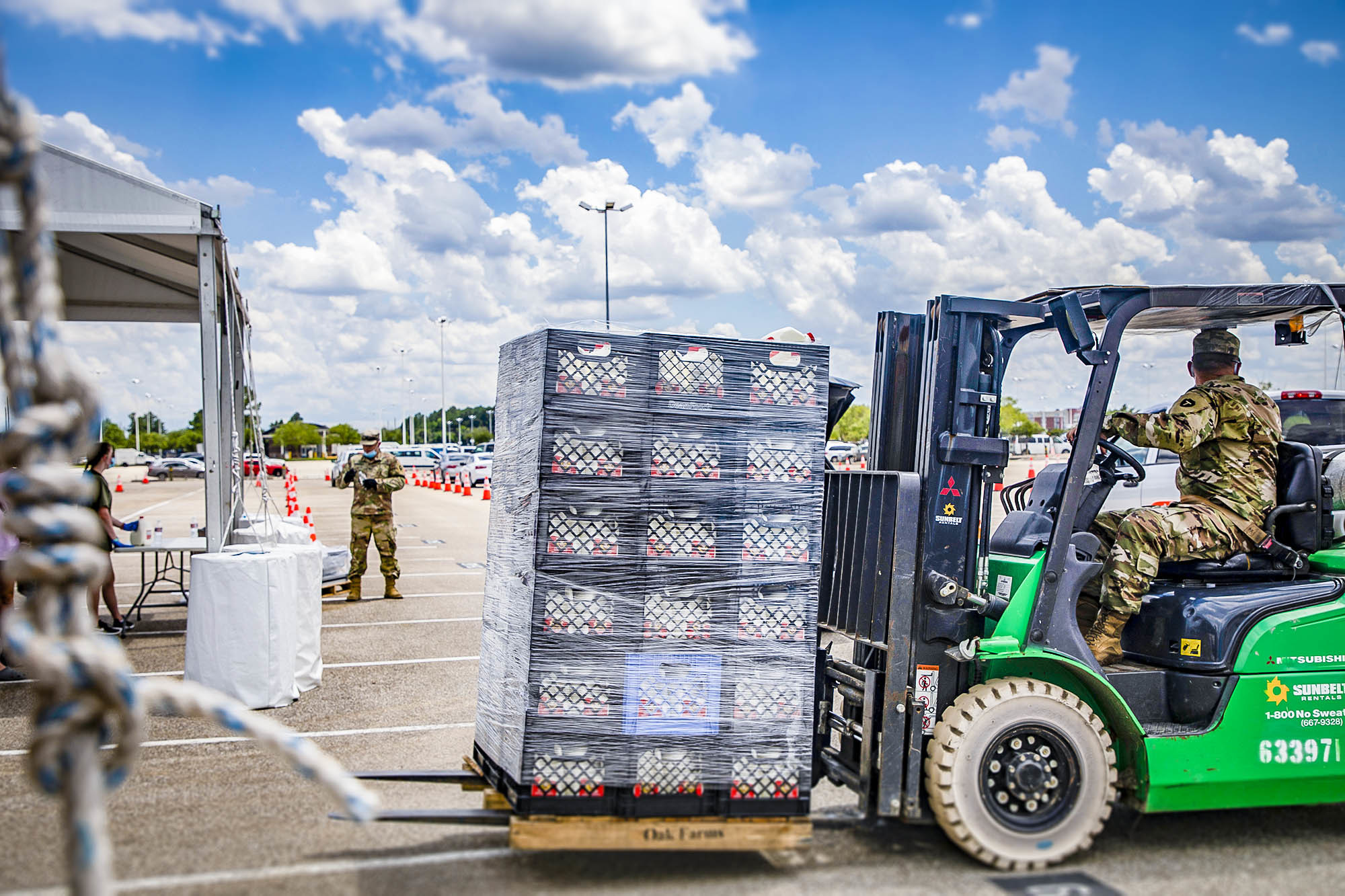 The National Guard has provided hundreds of hours of volunteer support at the Houston and Atlanta Community Food Bank. 
