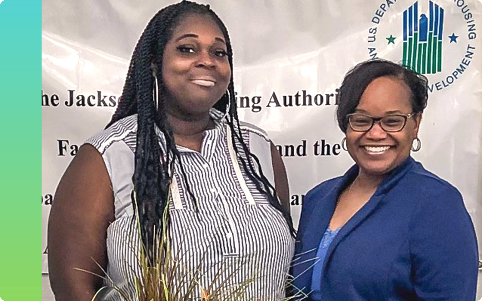 Gleynnzella Williams, left, and HOPE Inside financial counselor Jackie Thompson, right, worked together to raise Williams' credit score 132 points so she could qualify for a mortgage.
