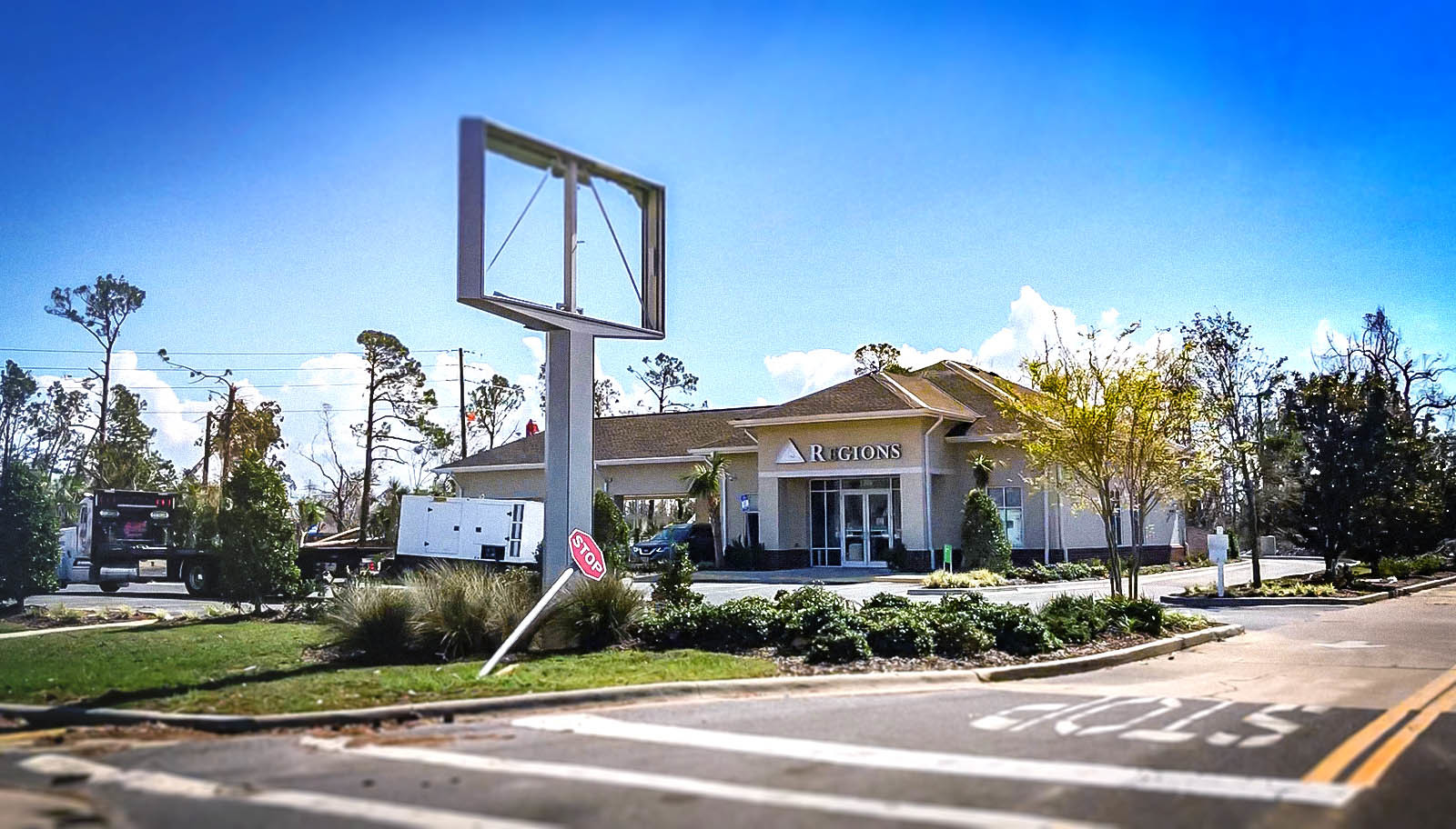 The storm affected homes and businesses, including multiple Regions Bank branches.