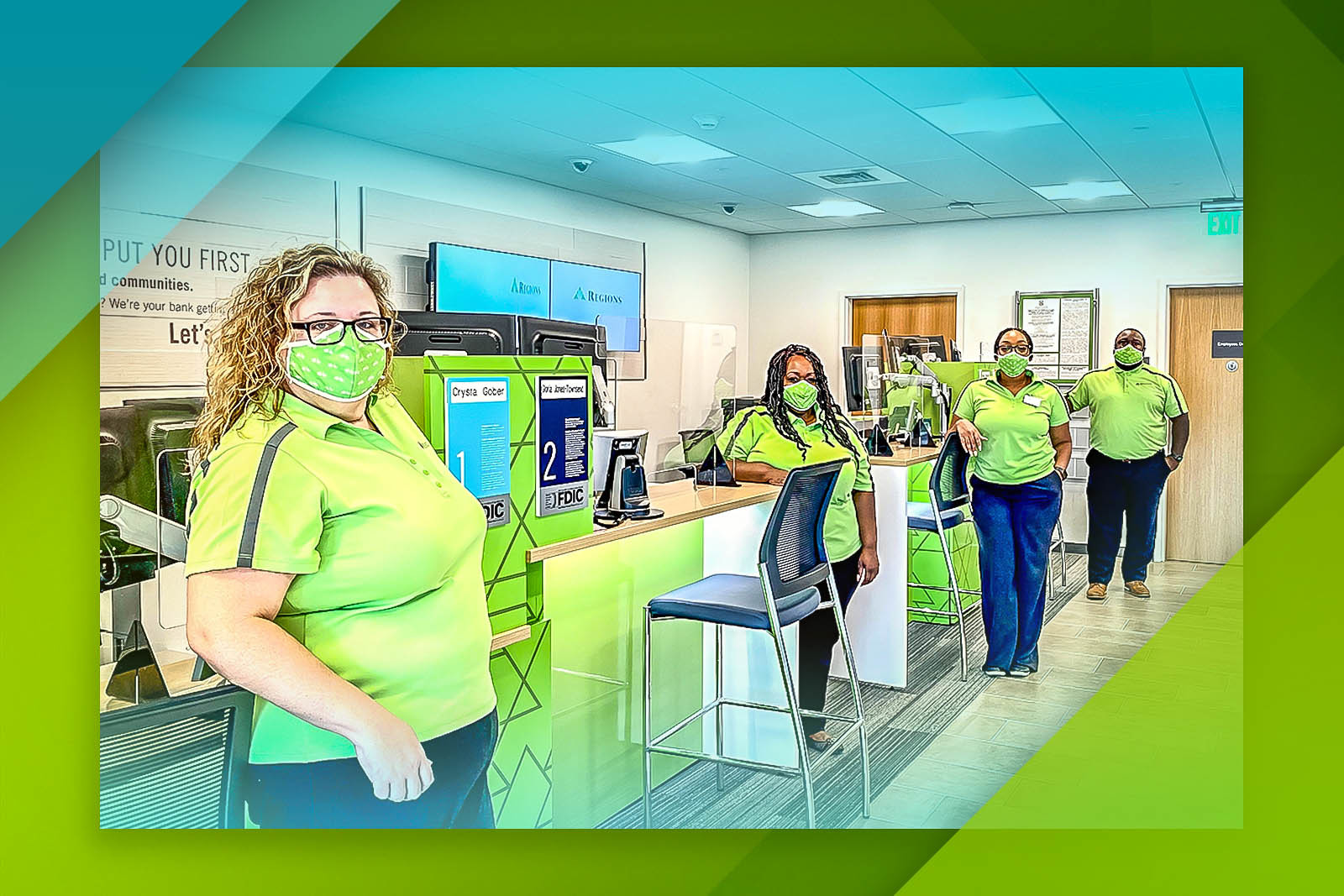 banking professionals inside Regions bank branch