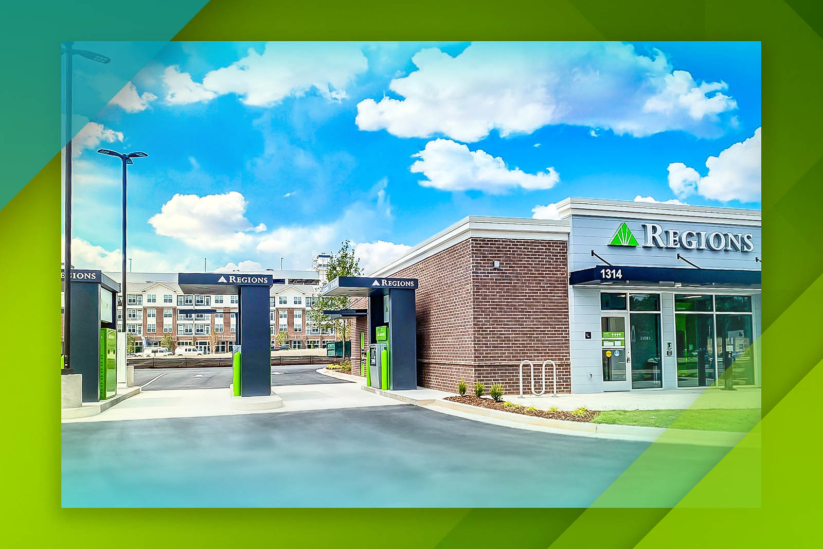 Regions bank branch exterior and drive-through