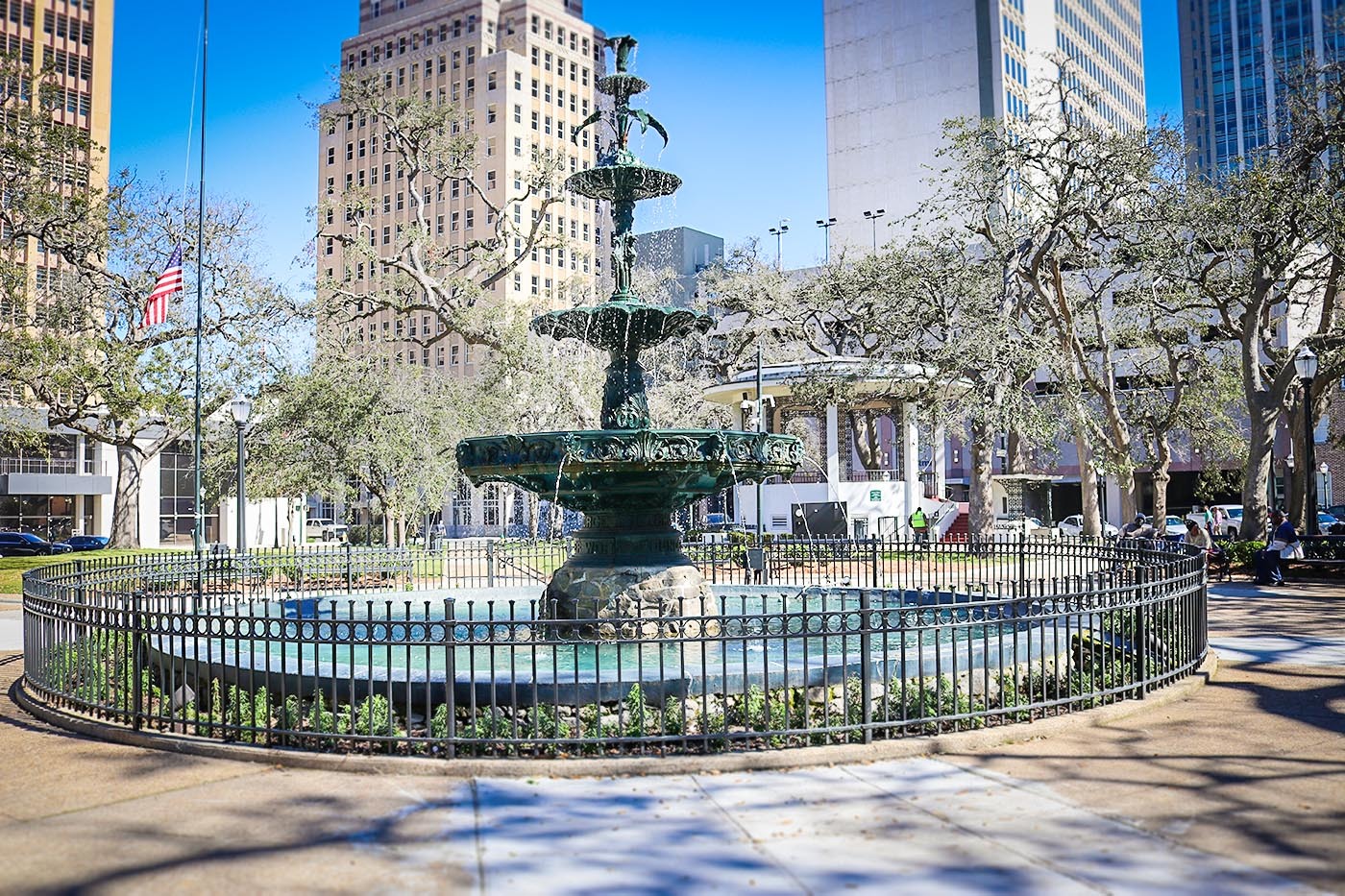 Ketchum Fountain is the center of Bienville Square in downtown Mobile.