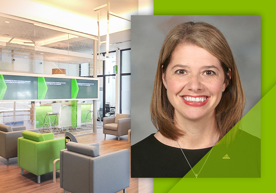 photos of a Regions Bank branch interior and a business...