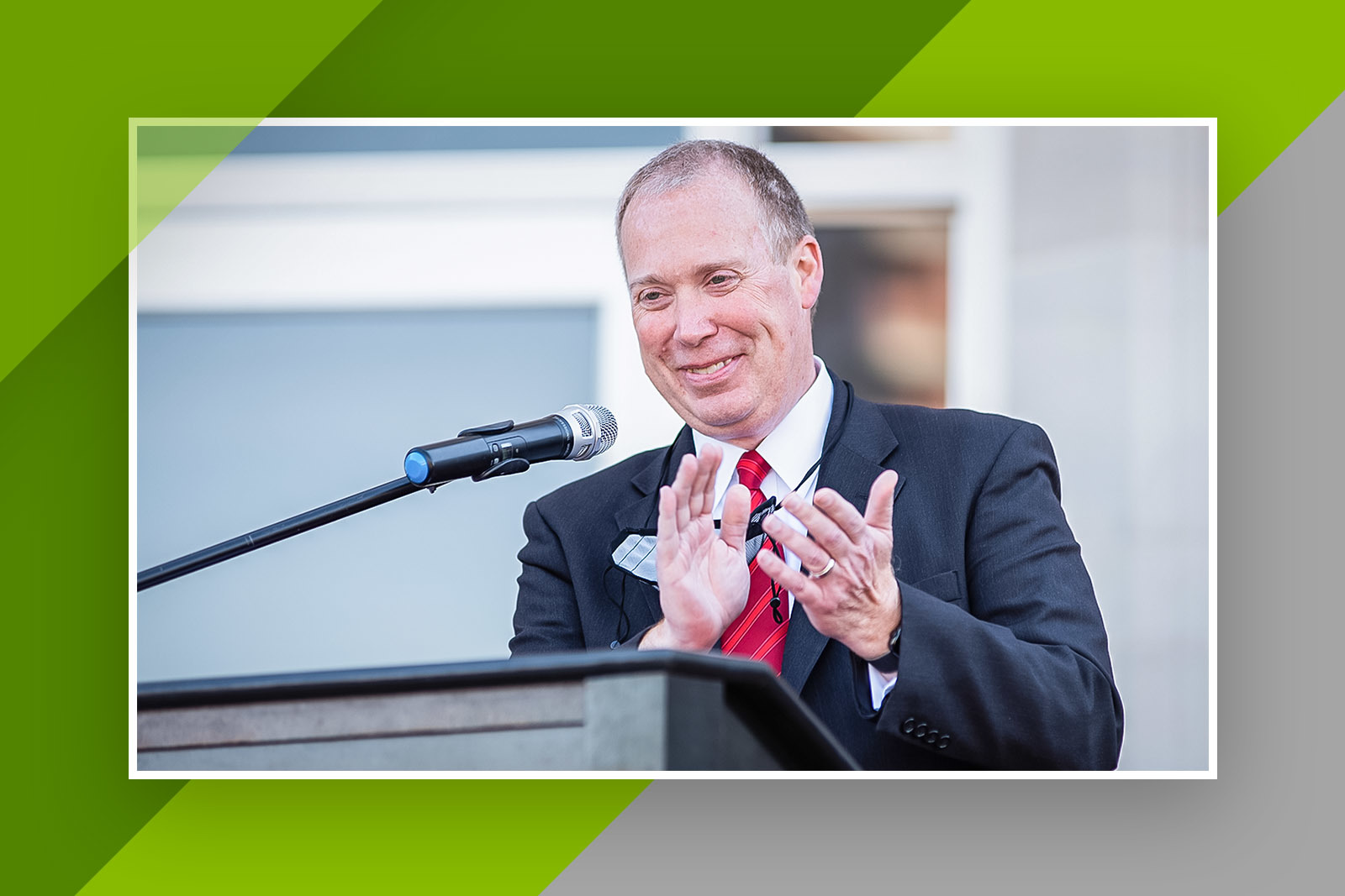 JSU President Dr. Don Killingsworth provides remarks at the dedication ceremony for Angle Hall.