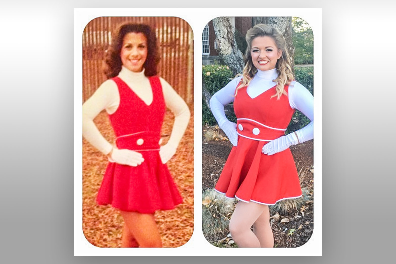 Darby Angle, right, was a JSU Marching Ballerina just like her mother, Mary Angle, left. “For us, our love and support of JSU is a true family affair,” Mary said.