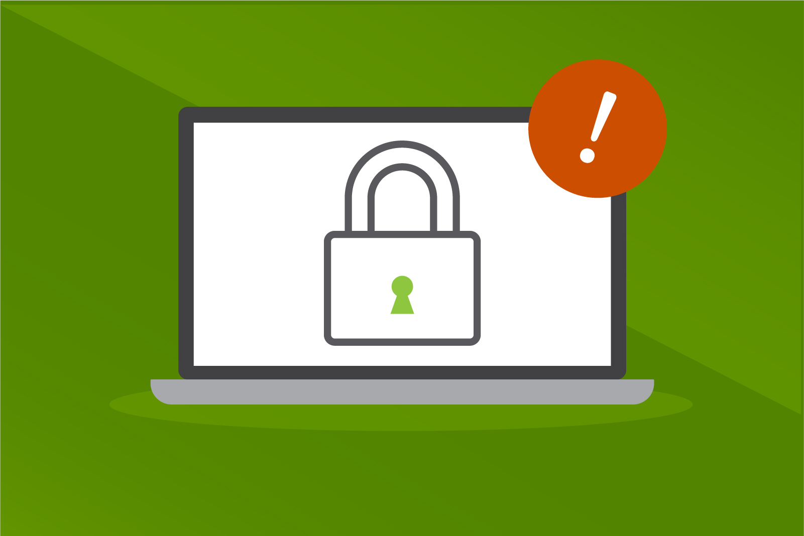 illustration of laptop with cybersecurity padlock and alert