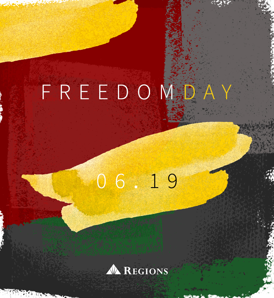 Textured swatches of color. Text: Freedom Day. 06.19.