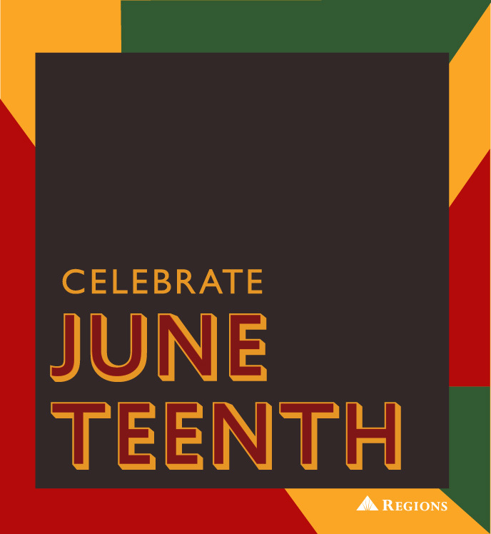 Red, green and gold angular pattern. Text: Celebrate Juneteenth.