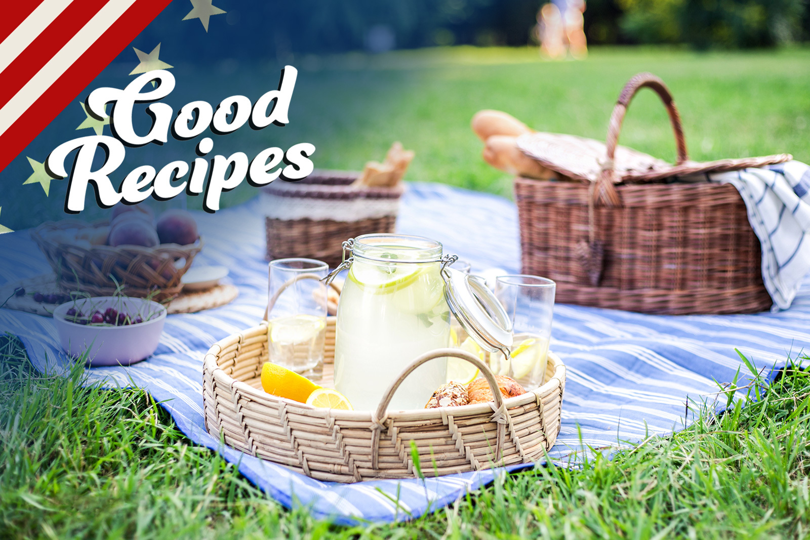 picnic baskets on blanket on ground