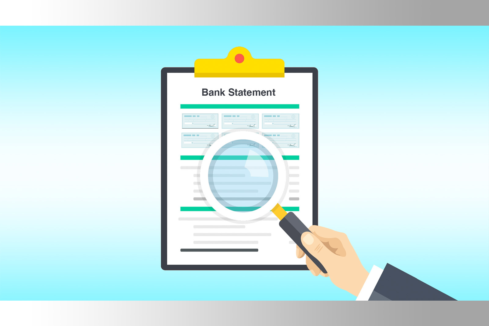 illustration of a bank account being examined with magnifying glass