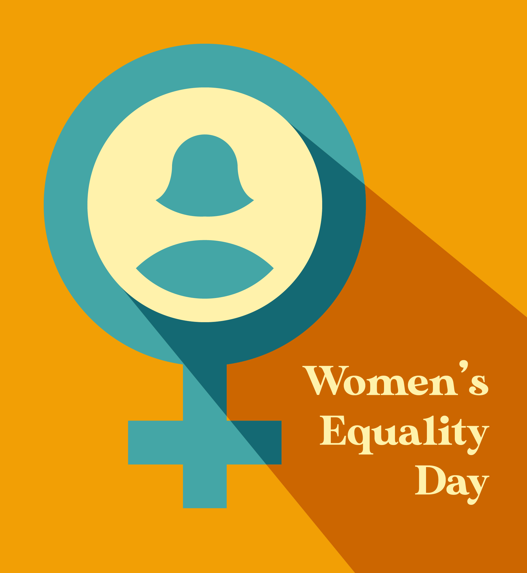 Female gender symbol illustration. Text: Women's Equality Day.
