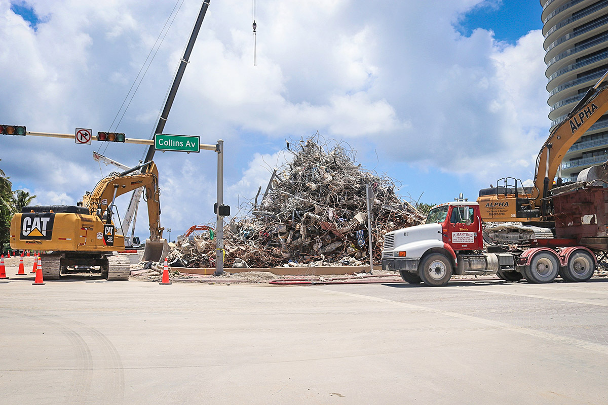 Crews work at the site of the Champlain Towers South condominium collapse on Thursday, July 15, 2021.