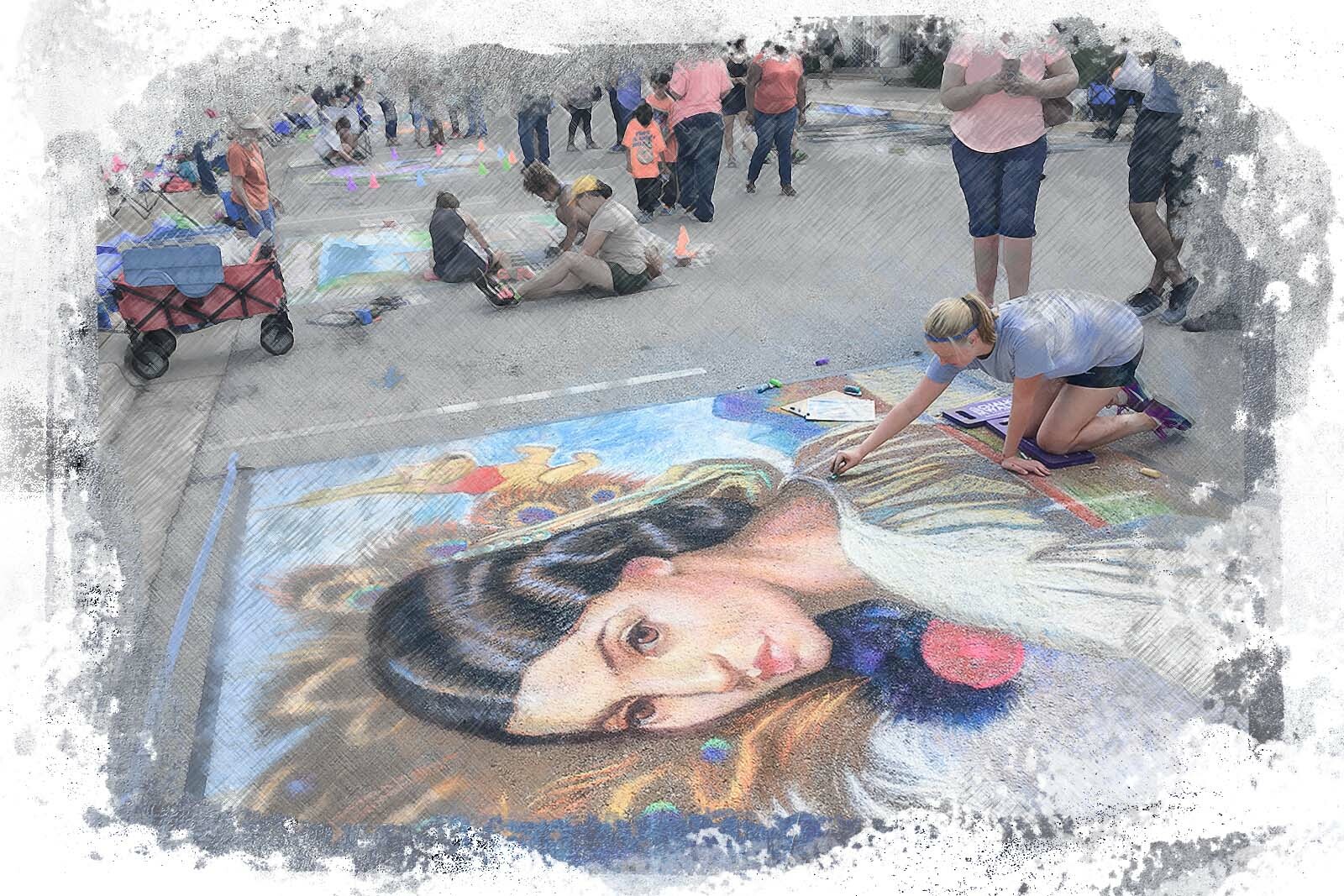 woman with sidewalk art