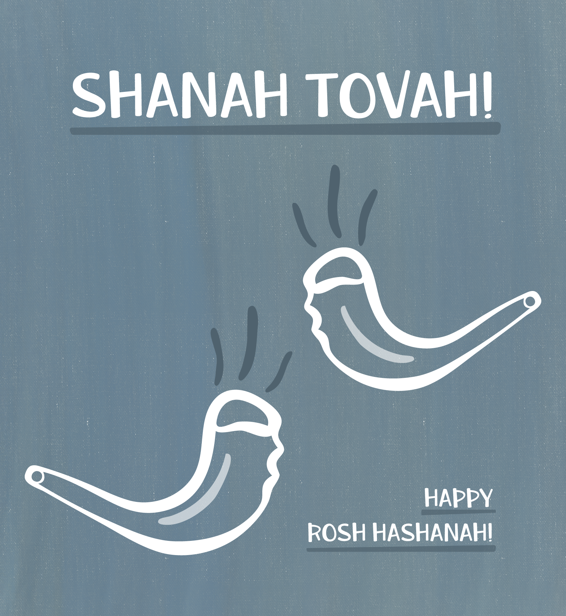 Illustration of shofars. Text: Shanah Tovah. Happy Rosh Hashanah.
