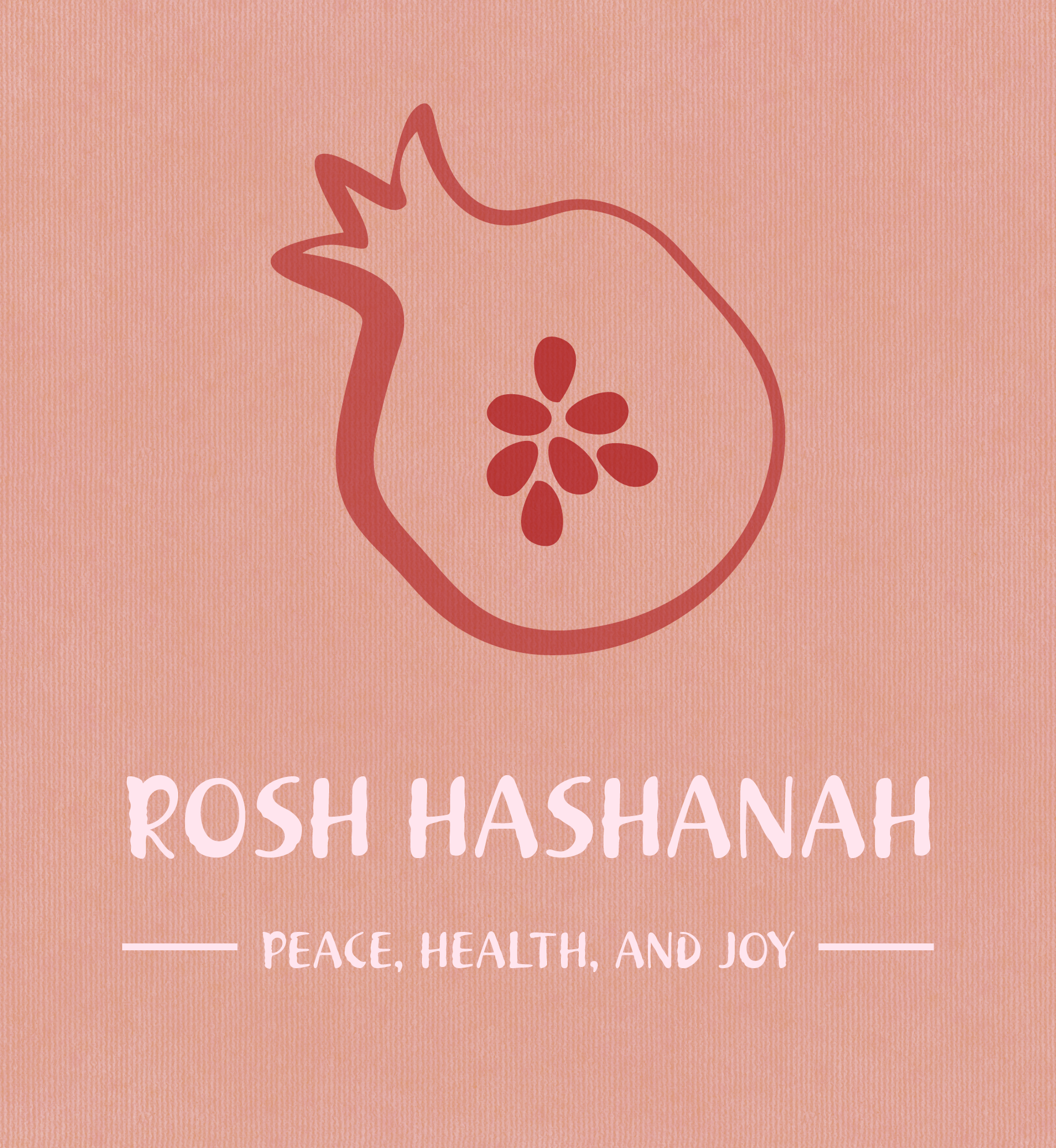 Pomegranate illustration. Text: Rosh Hashanah. Peace, health, and joy.