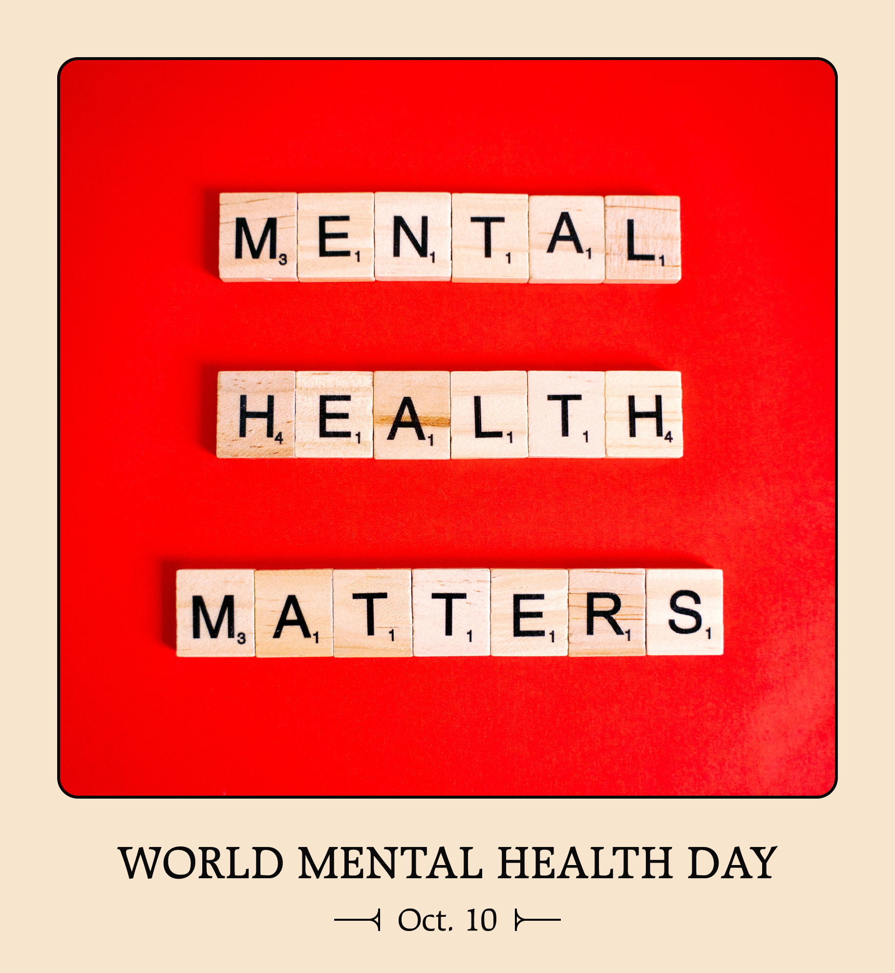 Scrabble letters making up the words "Mental Health Matters".