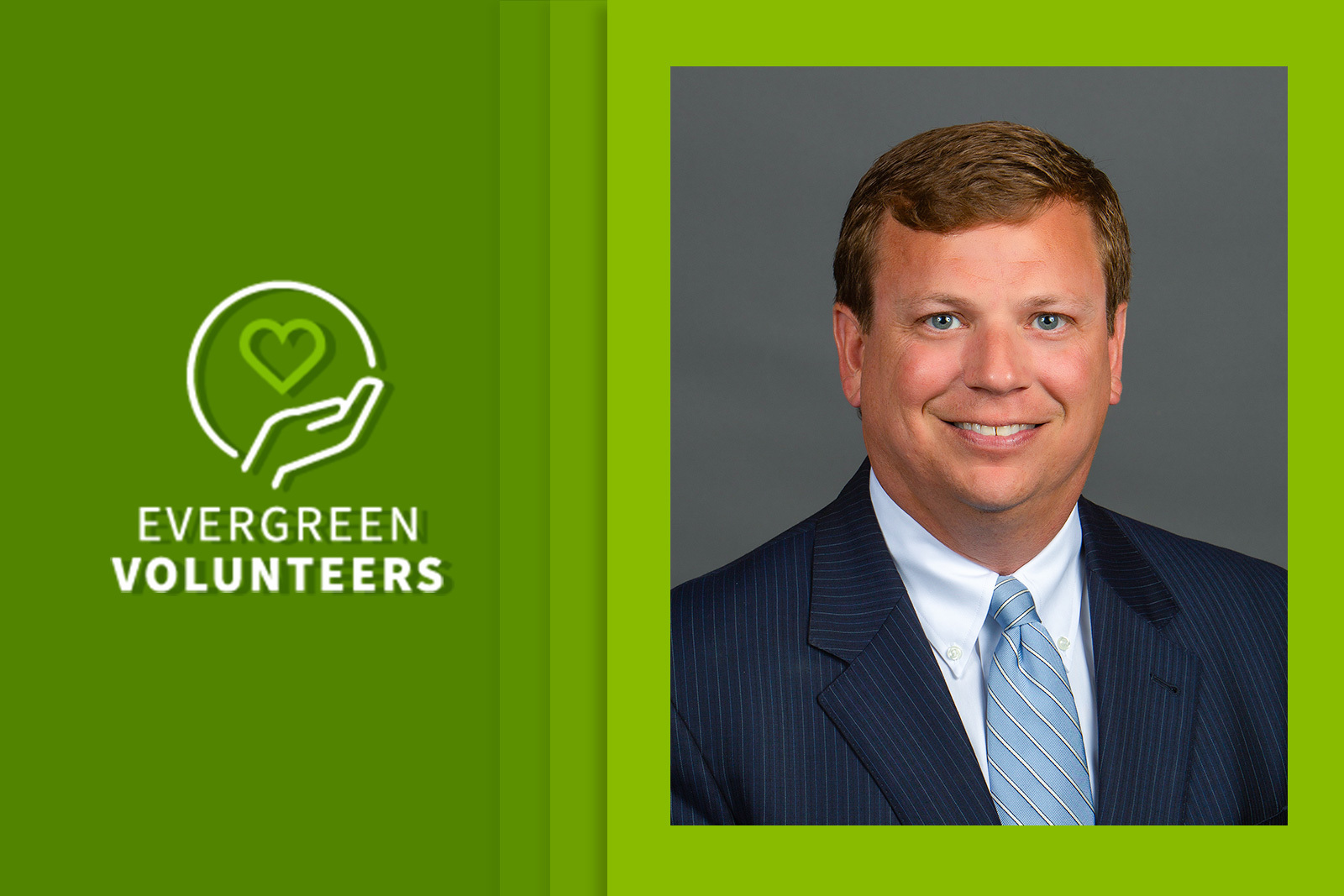 Photo of Graham Ralston with Evergreen Volunteers logo