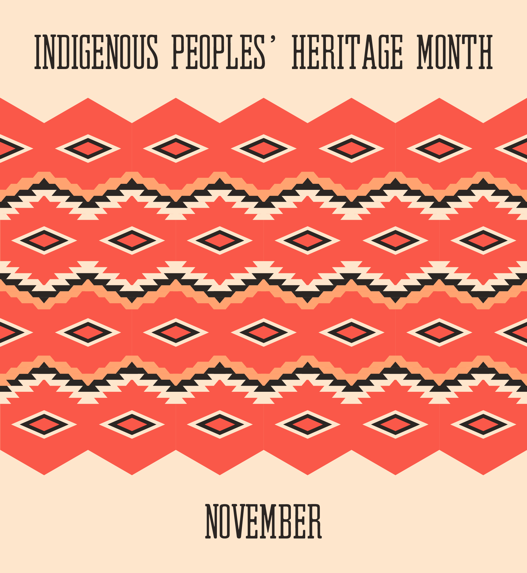 Indigenous pattern illustration. Text: Indigenous Peoples' Heritage Month. November.