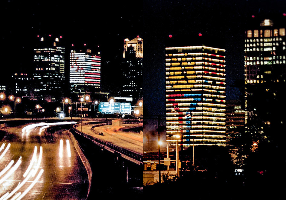 photos of regions center with lighting for the olympics and gulf war