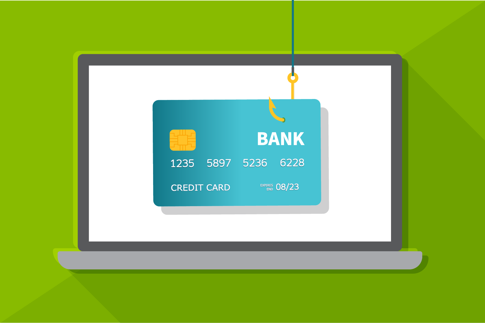 illustration of laptop with credit card on the screen. a...