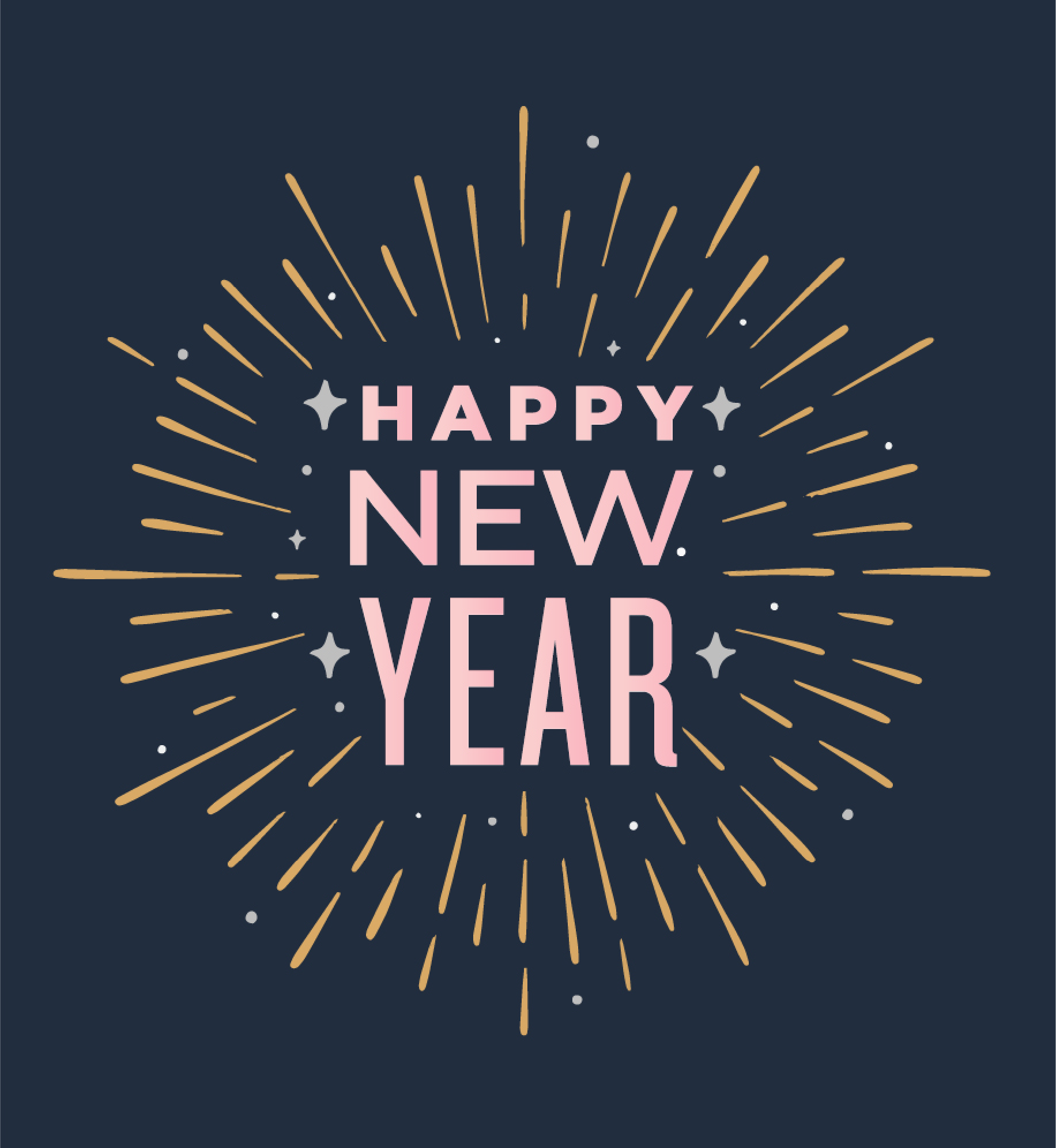 Firework burst with text in the middle that reads "Happy New Year".