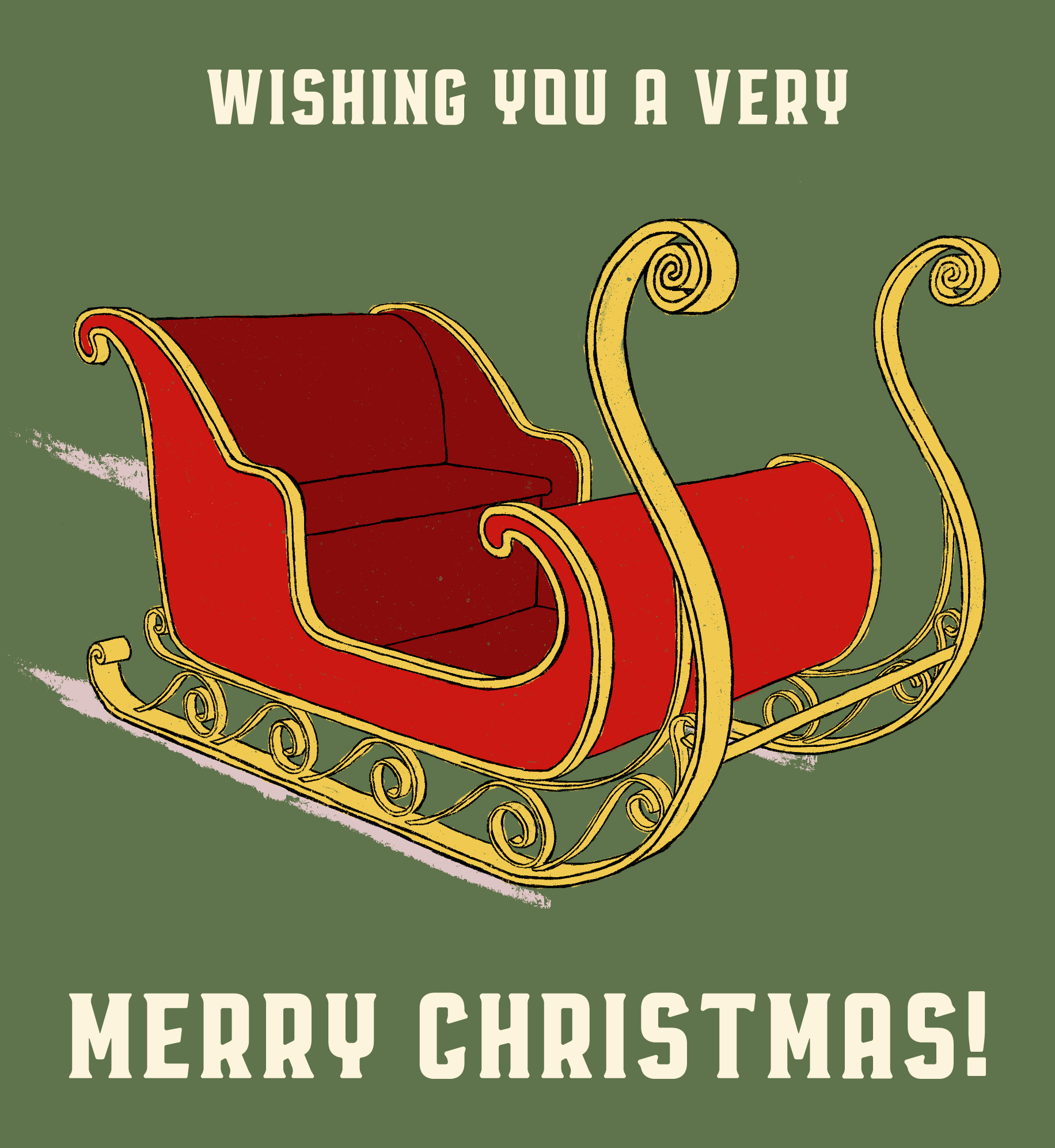 Santa's sleigh illustration. Text: Wishing you a very merry Christmas.