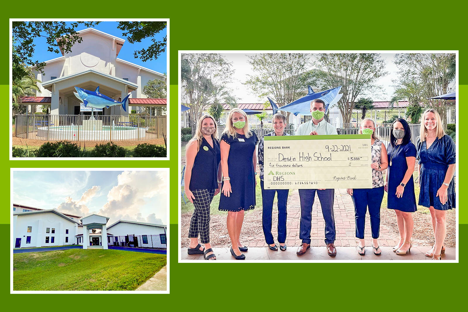 Destin High School check presentation and photos of school
