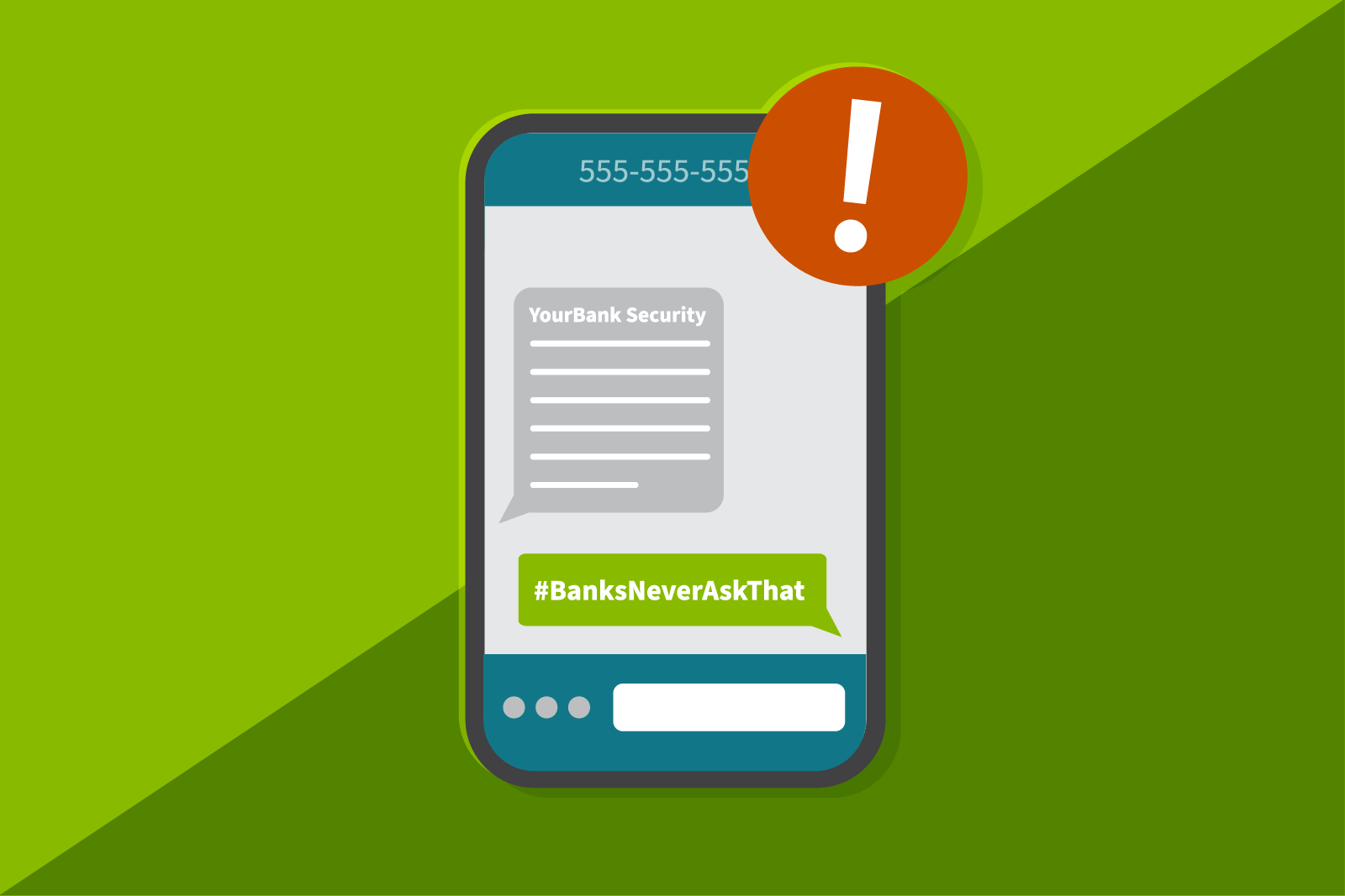 Fraud prevention illustration of a phone depicting a scam message...