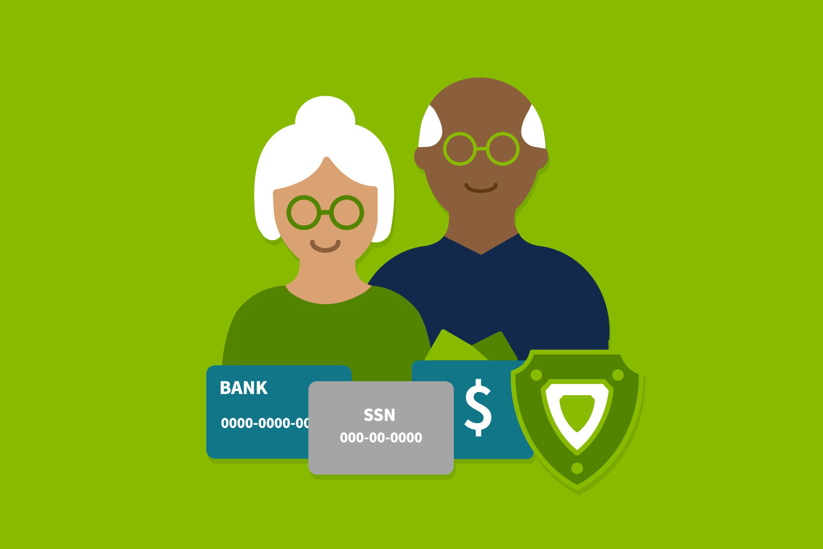 illustration of elderly man and woman with icons for a...