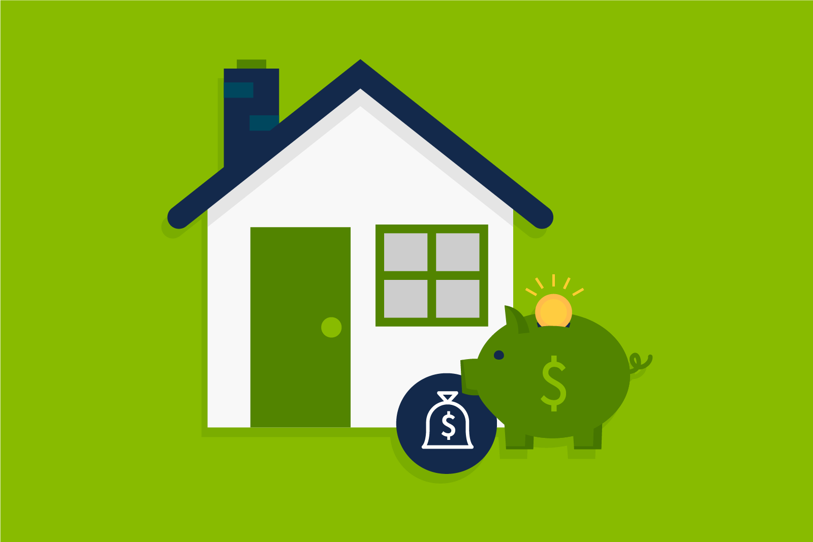 illustration of home, piggybank, and money bag icon,