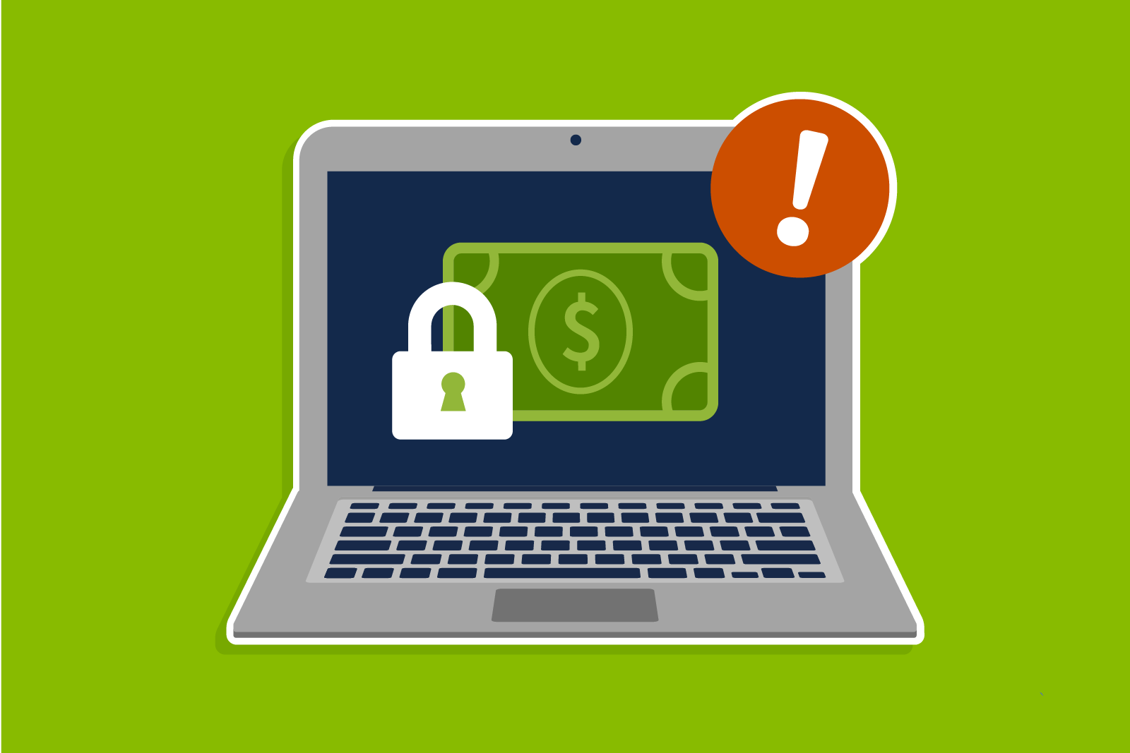 illustration of a computer with a dollar and padlock on...