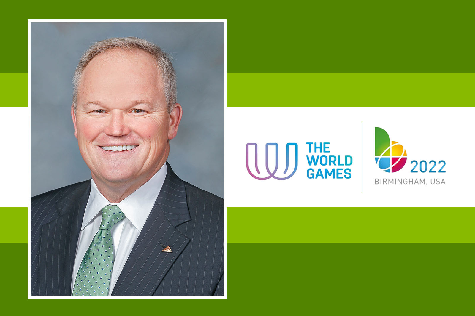 smiling man and World Games logo