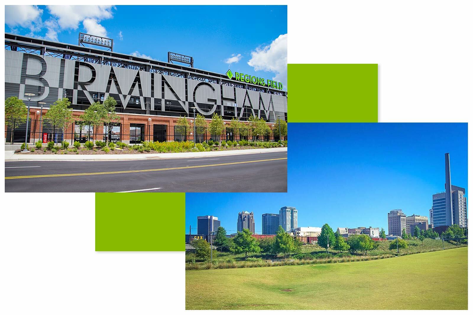 photos of Regions Field and Birmingham Skyline - Railroad Park