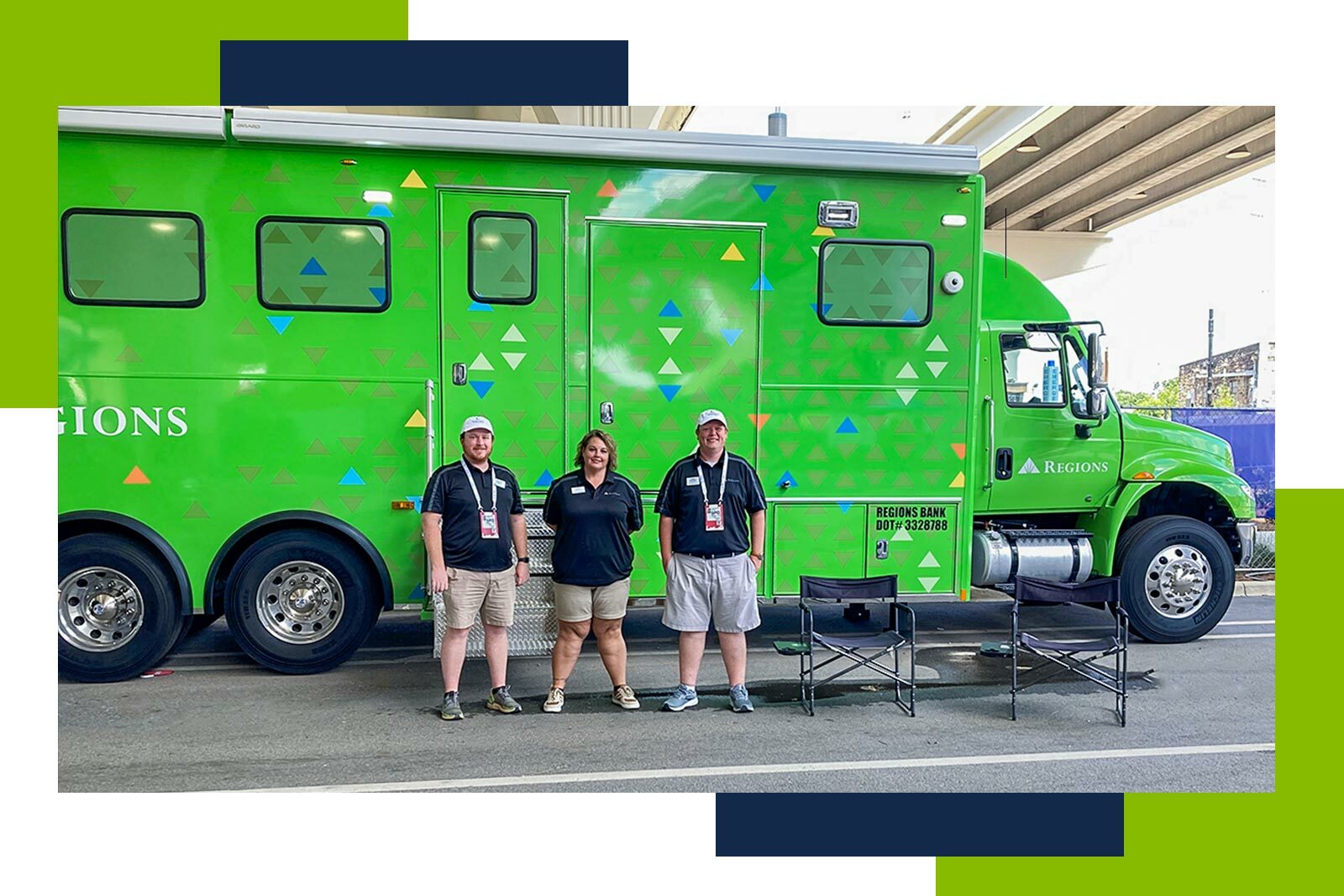 associates in front of portable branch