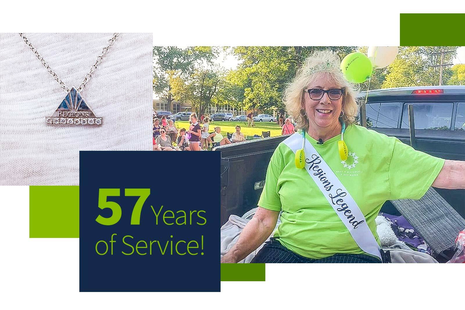 Photos of Mary Lou and Service pin turned necklace. A...