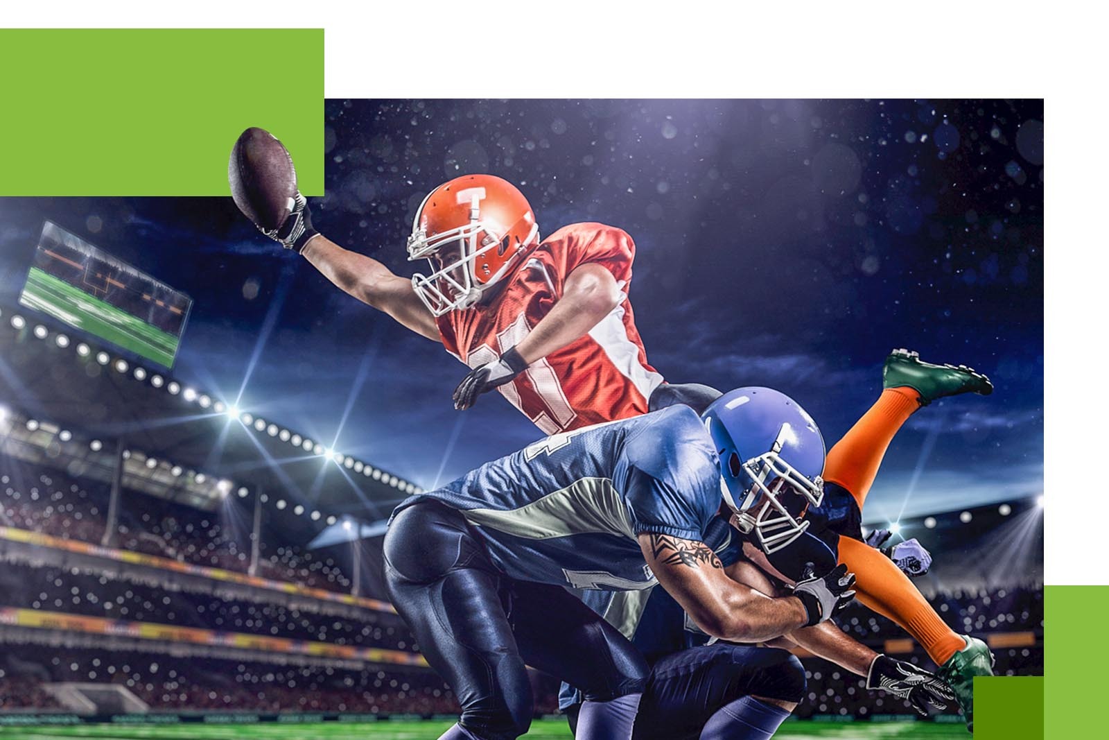 closeup of a catch and tackle occurring in a football...