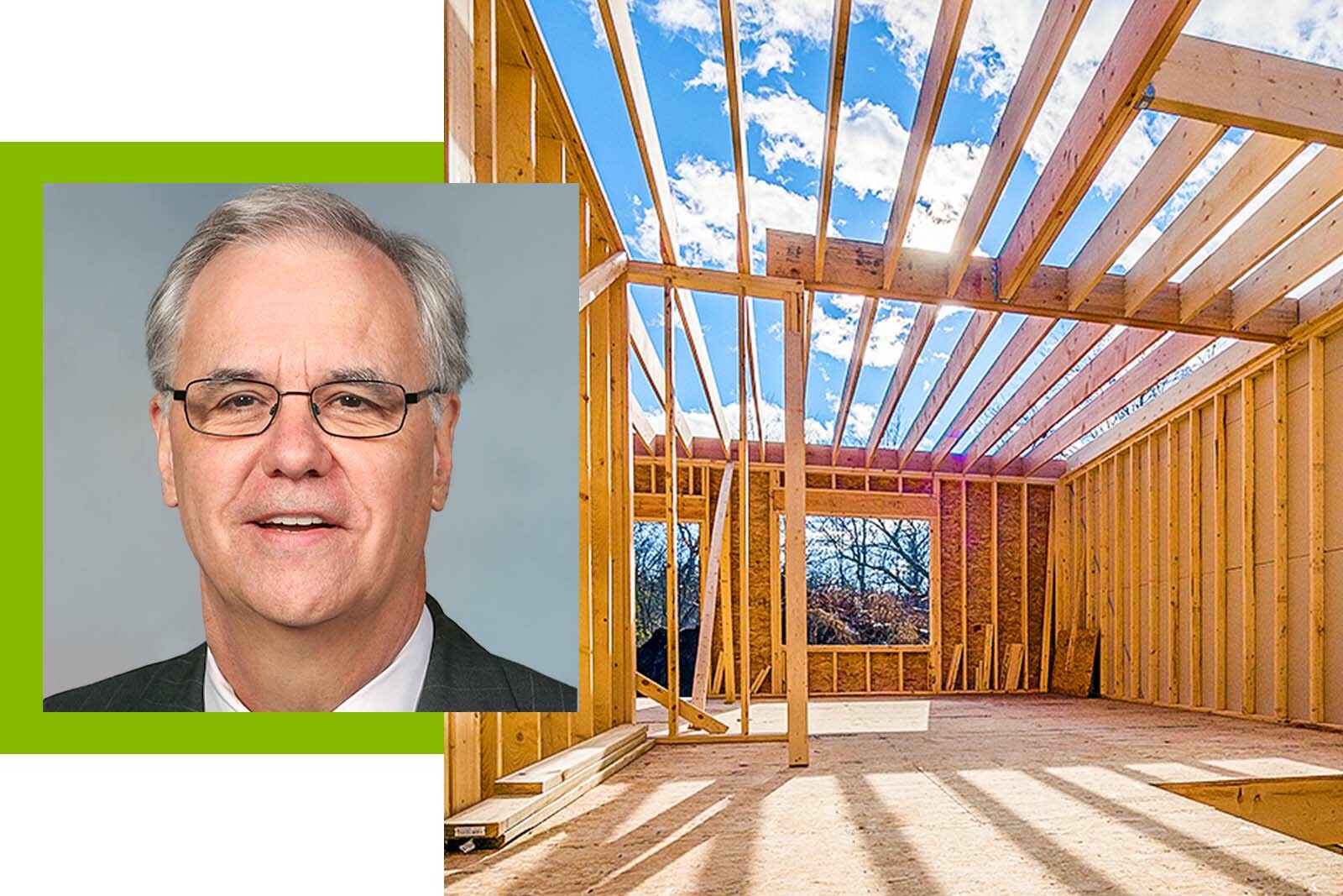 photos of an executive and house construction