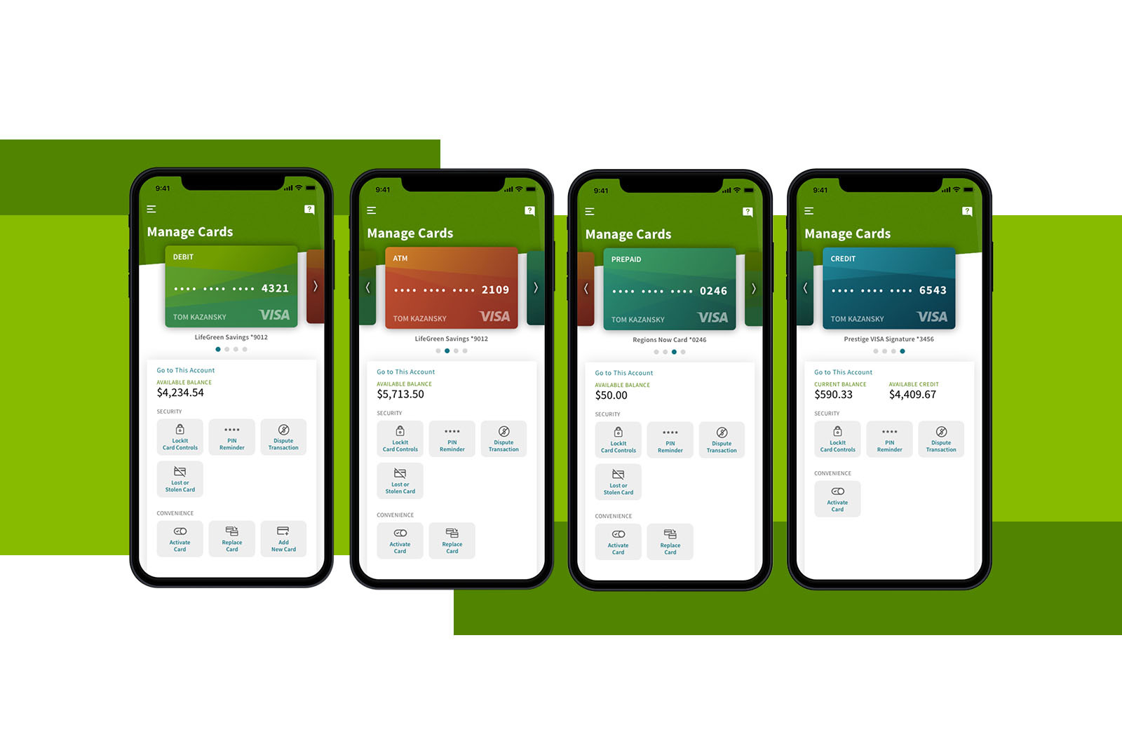 Image of mobile phones with various card hub screens