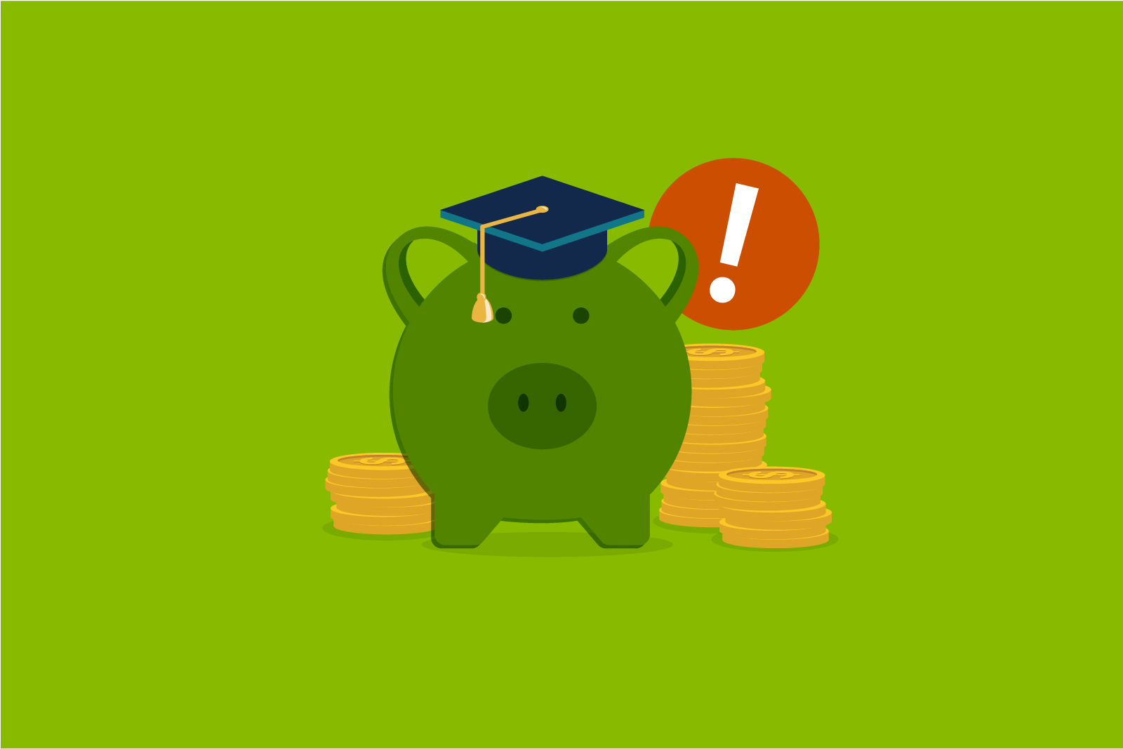 piggy bank surrounded by coins waearign a graduation cap. a...