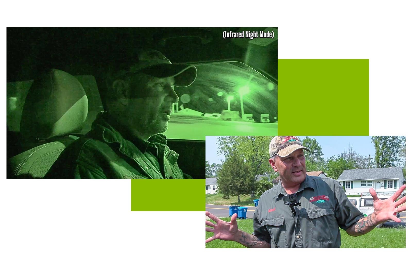 photos of Michael Beran. One photo in in infrared night vision and the other is in daylight